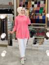 6846 Yıldız Nakışlı Tencel Tunik Pembe