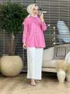 7145 Omuzu Apoletli Tencel Tunik Pembe