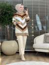 8366 Renkli V Desen Triko Tunik Latte